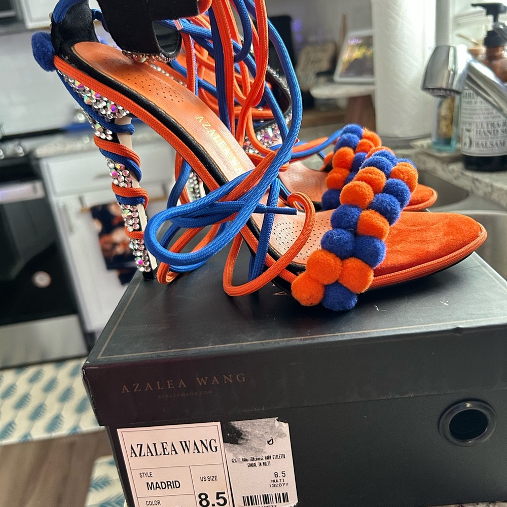 Vibrant Orange and Blue High-Heeled Sandals